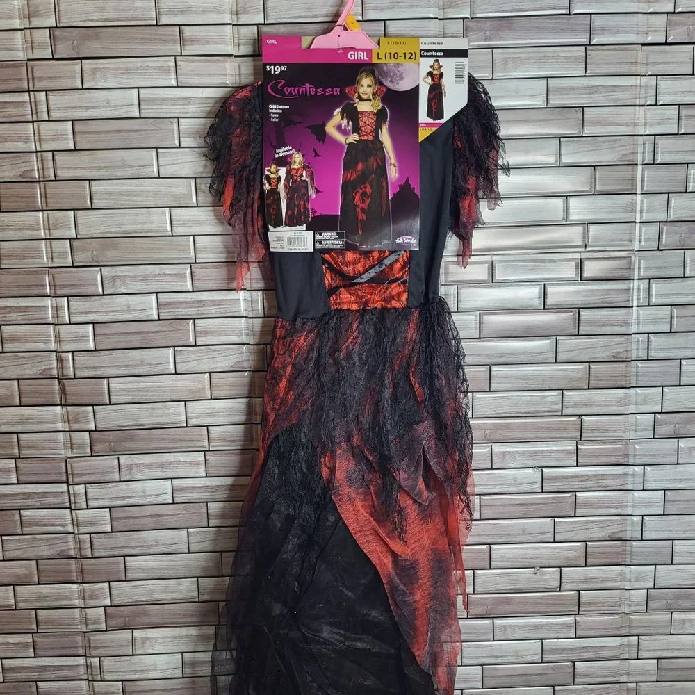 New Countessa Halloween Costume Girl's Size Large 10-12 Black Dress‎ Up Outfit